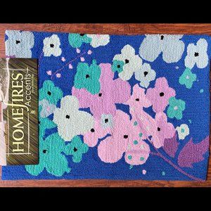 NEW Homefires Flowers on Blue hooked rug